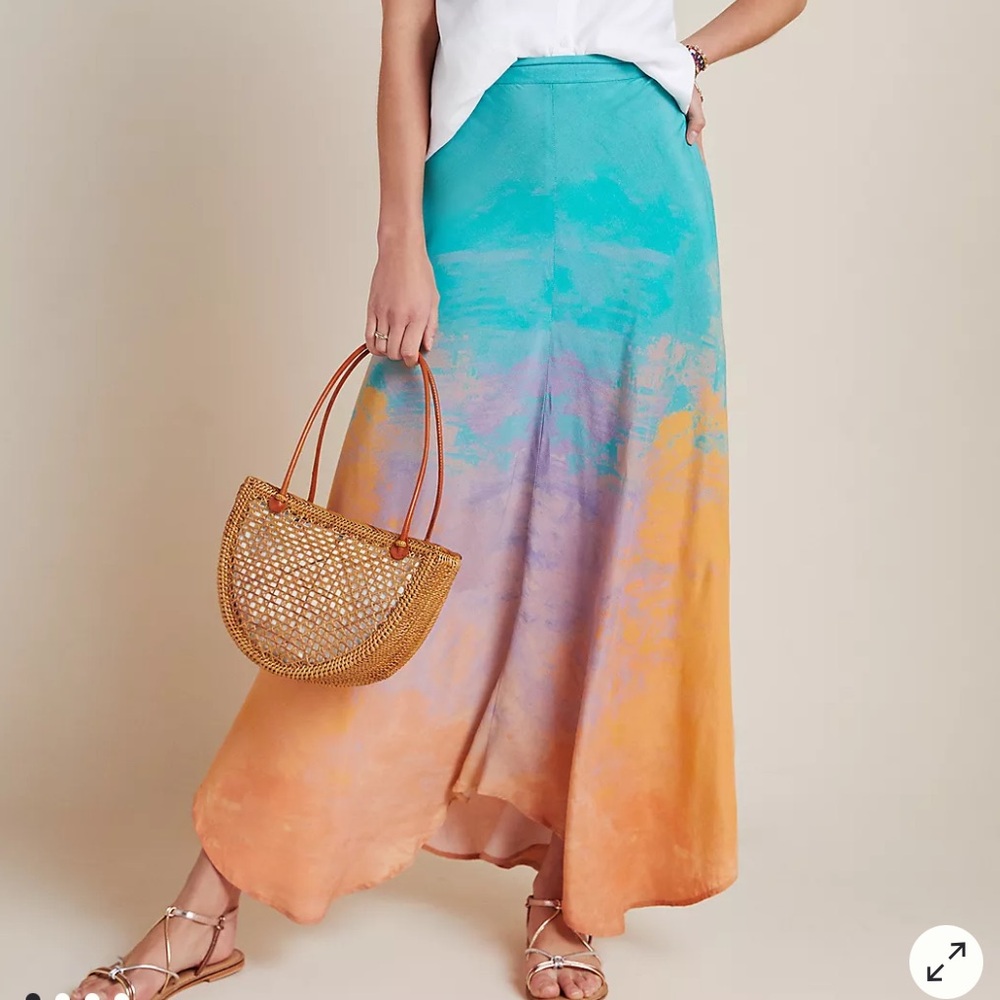 Anthropology skirt with beautiful ombré dye and handkerchief hem